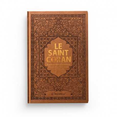 Le Saint Coran Transcription phonétique et Traduction des sens en français (AR-FR-PH) - cuir couleur marron doré
