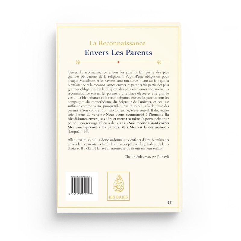 La reconnaissance envers les parents - Ar-Ruhayli - Editions Ibn Badis