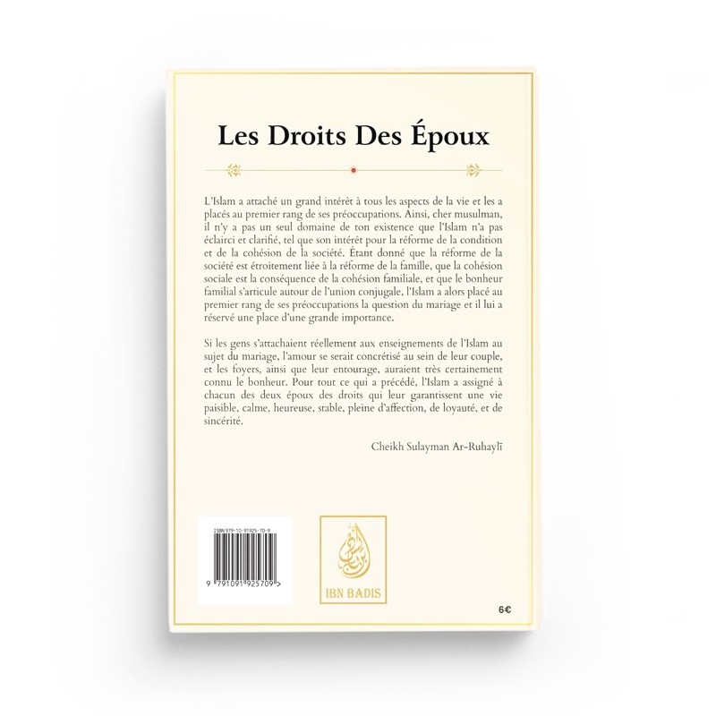 Les droits des époux - Ar-Ruhayli - Editions Ibn Badis