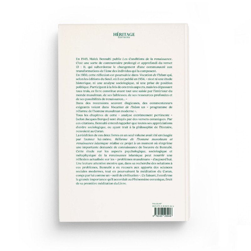 Réforme de l’homme musulman & renaissance islamique - Malek Bennabi - Editions Héritage