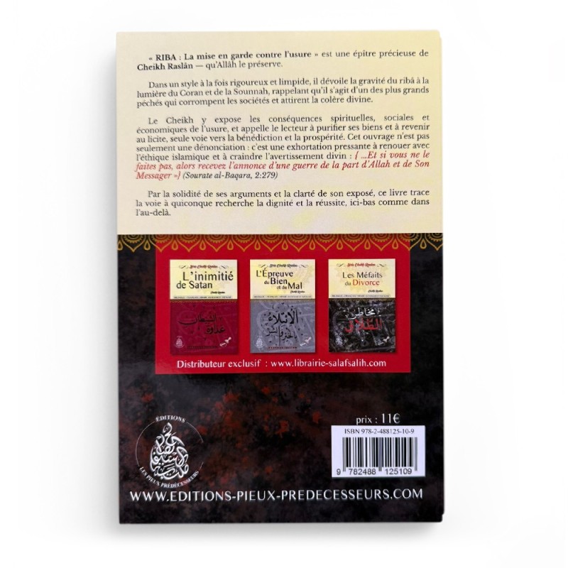 RIBA : La mise en garde contre l’usure - Cheikh Raslan - Éditions Pieux Prédécesseurs