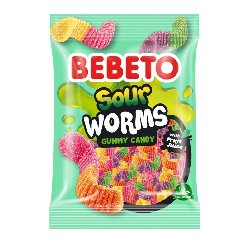 Sour Worms - 80g - bonbon halal