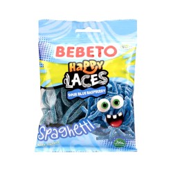 Bebeto Happy laces Spaghetti Sour Blue Raspberry - 80g - bonbon halal