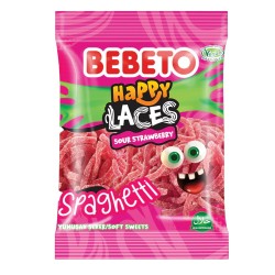 Bebeto Happy laces Spaghetti Sour strawberry - 80g - bonbon halal