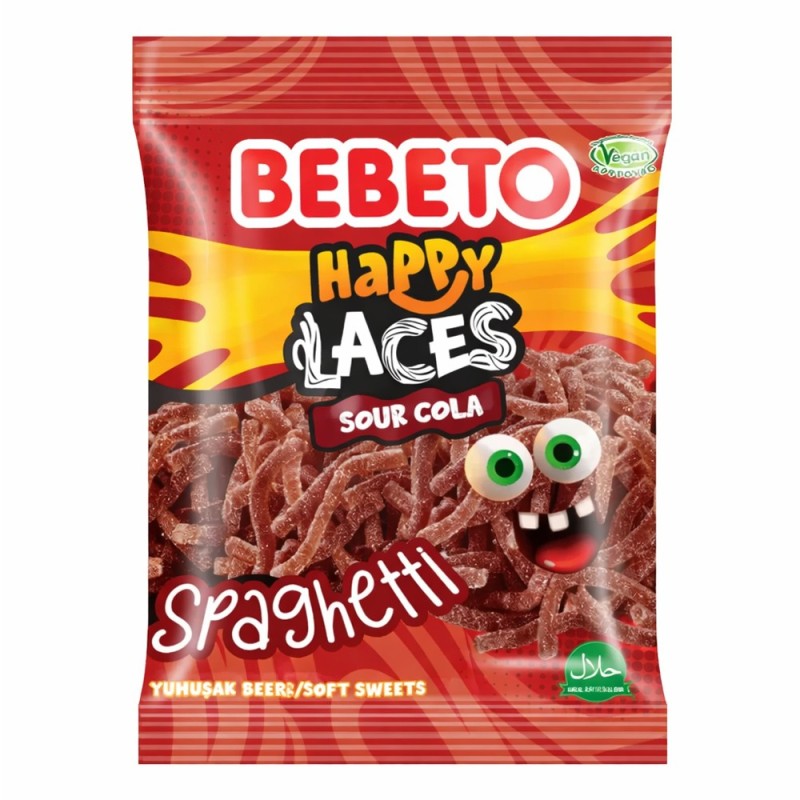Bebeto Happy laces Spaghetti Sour cola - 80g - bonbon halal