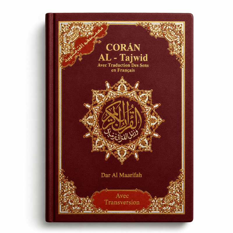 Coran al tajwid arabe français phonétique - souple - 17x13 cm - rouge - Dar Al-Marifah