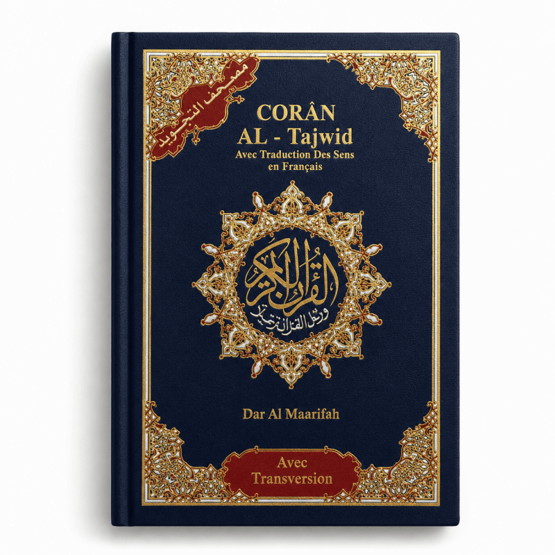 Coran al tajwid arabe français phonétique - souple - 17x13 cm - bleu - Dar Al-Marifah