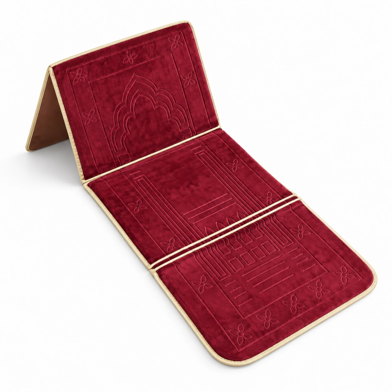 Tapis de Prière Pliable Confort avec Dossier (Support du dos et des genoux) – Rouge