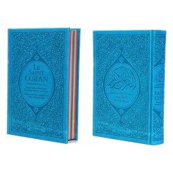 Le Saint Coran Rainbow (Arc-en-ciel) - Français/arabe avec transcription phonétique - Edition de luxe (Couverture Cuir Bleu)