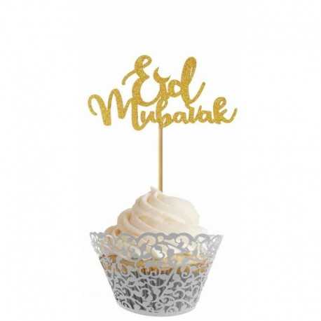 Stick cupcake à paillettes dorées - lot de 5 - Eid moubarak