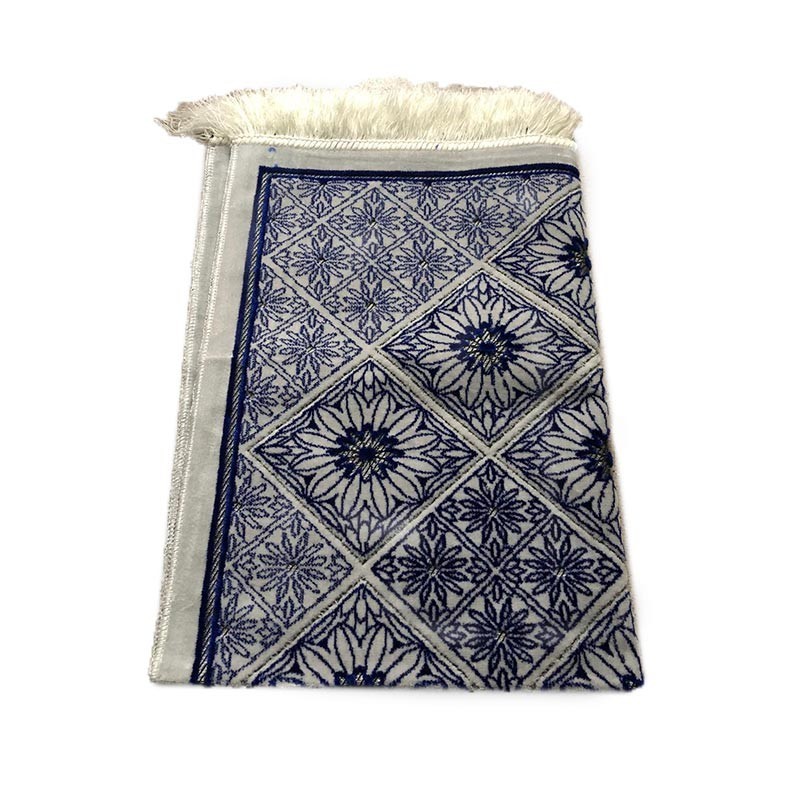 Tapis de prière adulte ultra-doux - Couleur blanc avec motif bleu