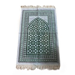 Tapis de prière adulte ultra-doux - Couleur blanc avec motif vert