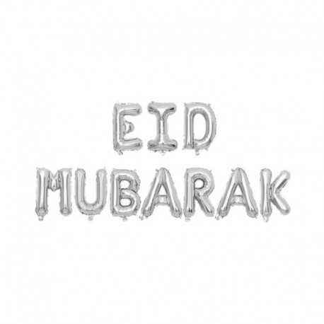 La bannière ballon de l'EID MUBARAK argent - KIT
