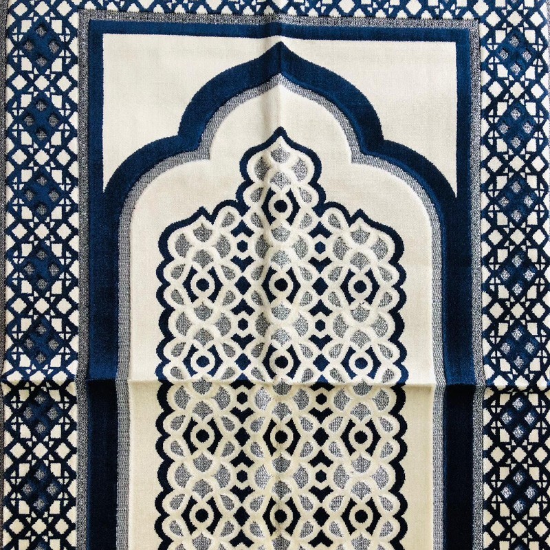 Tapis De Prière En Velours - Contour Géométrique - Fond Sable - COULEUR BLEU NUIT