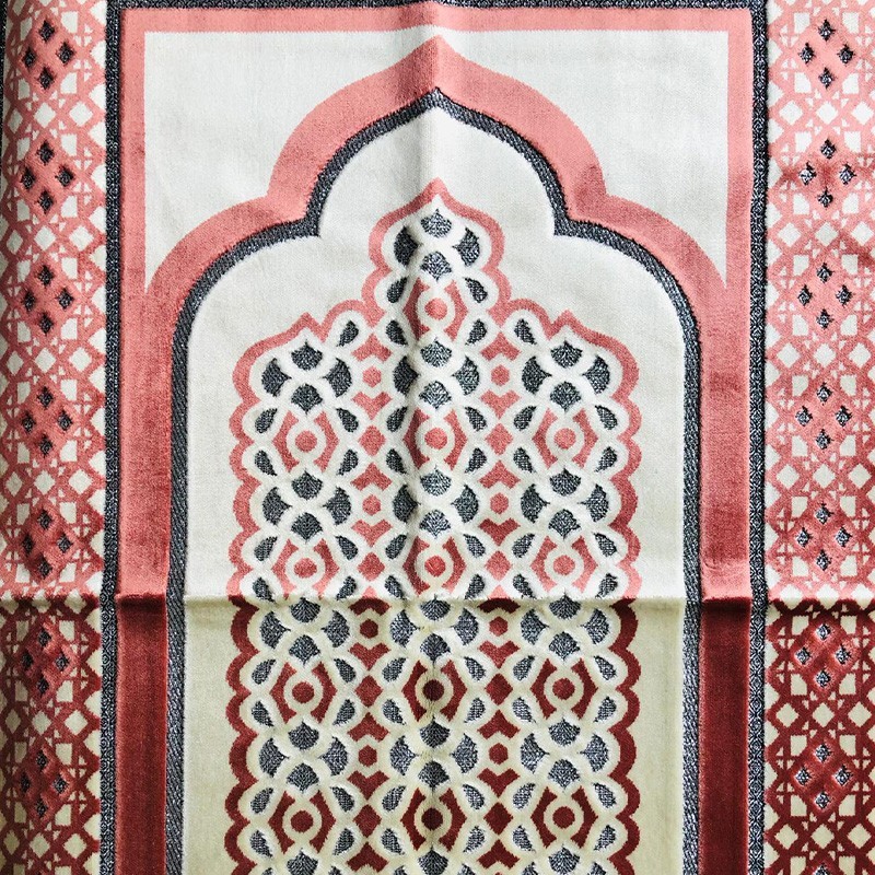 Tapis De Prière En Velours - Contour Géométrique - Fond Sable - COULEUR SAUMON
