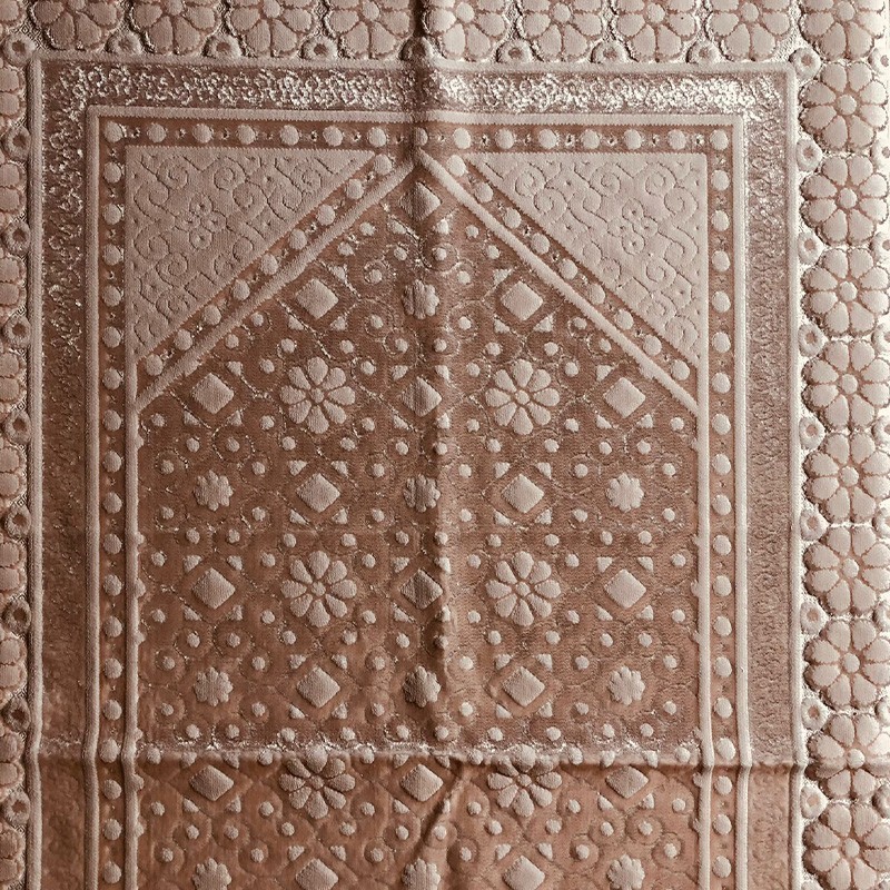 Tapis De Prière - Satin Brillant - Motif FLEUR - Couleur ROSE PASTEL
