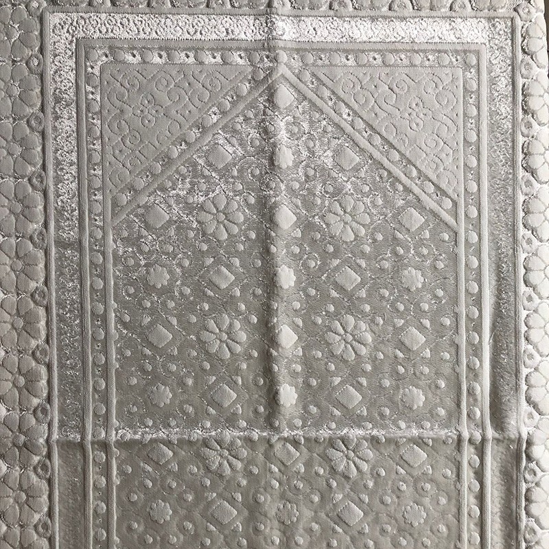 Tapis De Prière - Satin Brillant - Motif FLEUR - Couleur BLANC