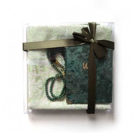Coffret cadeau : Coran + tasbih + Tapis de priere : vert foncé