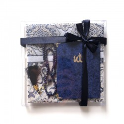 Coffret cadeau : Coran + tasbih + Tapis de priere : bleu foncé