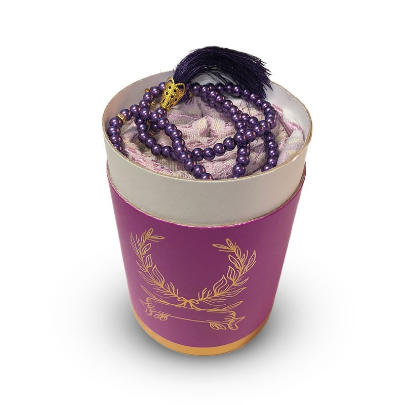 Coffret Cadeau Prière Tapis et chapelet de luxe (boite ronde dorée) - FUSHIA